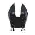 Black halter bone corset top for women, sexy PU leather strapless body shaper vest - XS / Black Leather