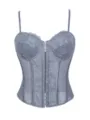 Elegante grijze kanten corset top met mesh panelen en baleinen ondersteuning voor dames. - Grijs
