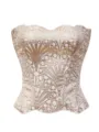 Damen Gold Besticktes Korsett Oberteil Elegantes Trägerlos Vintage Barock Stil Bustier - XS / Oberteile / Hautgold