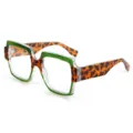 Lunettes de mode carrées surdimensionnées avec paillettes vertes et motif léopard chic. - Monture Verte Verre Dégradé Vert-Jaune