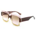 Lunettes de soleil rétro carrées avec une monture pailletée dégradée pour hommes et femmes. - Monture dégradé rose et jaune verres dégradé marron et rose