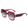 Grandes lunettes de soleil carrees degrade rouge et branches pailletees protection UV. - Monture Rouge Verre Dégradé Gris