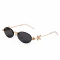 Gouden frame grijze lenzen rimless ovale zonnebril met strass kruis pootjes voor dames heren. - BQ8120 Gouden montuur effen grijze glazen