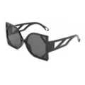 Oversized black fashion sunglasses with geometric cutout frames for men and women UV protection - LD2077 Black Frame Grey Lenses