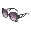 Oversized fashion sunglasses with geometric cutouts and gradient lenses for women stylish wear. - LD2077 Black Frame Gradient Grey Lenses