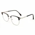 Retro half montage bril zwart zilver optisch montuur voor heren en dames stijlvol - Zonder Sterkte Blauw Licht Filter / Zwart en Zilver