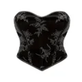 Black gothic leather corset top women floral print boned bustier vintage sexy shapewear - XS / Black