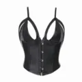 Damen schwarzes Kunstleder Korsett Oberteil, sexy trägerlose Bustier Weste mit verstellbaren Trägern. - XS / Schwarz