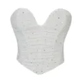 Weißes Pailletten Netzstoff trägerloses Korsett Oberteil sexy Herz-Ausschnitt Partywear - M / Weiß