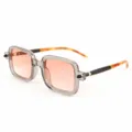 Retro square sunglasses with transparent grey frame and pink gradient lenses for daily wear. - JK6217 Transparent Grey Frame Pink Lenses