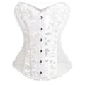 White lace mesh corset detail, elegant floral pattern with front metal busk closure. - XS / White
