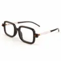 Classic square clear lens glasses for men and women, black frame with white temples stylish. - JK6217 Shiny Black Frame White Temples Clear Glasses