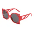 Chic red oversized fashion sunglasses with geometric hollow frames for women and men stylish. - LD2077 Red Frame Grey Lenses