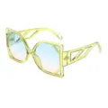 Fashion oversized gradient sunglasses with translucent green frame and geometric temples - LD2077 Transparent Green Frame Blue & Pink Lenses