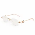Fashionable rimless oval metal glasses with gold frame, clear lenses, rhinestone cross temples. - BQ8120 Gold Frame Clear Lenses