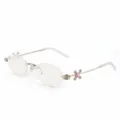 Chic rimless oval metal eyeglasses with rhinestone cross temple details for women. - BQ8120 Silver Frame Clear Lenses