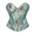 Women vintage floral bee corset top bustier shaping streetwear fashion apparel clothing - XS / Light Green