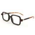 Fashion square optical glasses for men and women, vintage thick frame clear lens eyewear. - JK6217 Shiny Black Frame Floral Temples Clear Glasses