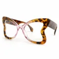 Exaggerated butterfly frame glasses, pink and leopard print variant, stylish chic eyewear. - M6133 Speckled Pink Frame with Blue Light Blocking Lenses