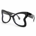 Black Butterfly Frame Glasses, Stylish Blue Light Blocking Flat Optical Eyewear Variant - M6133 Glossy Black Frame with Blue Light Blocking Lenses