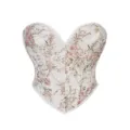 Floral print corset top strapless sweetheart neck vintage court style bustier shaping bodice - XS / White