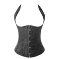 Black jacquard halter corset for women gothic Victorian underbust shaping waist cincher. - XS / Black