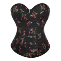 Haut De Corset Noir Avec Belle Broderie Florale Sexy Taille Minceur Pour Les Femmes - XS / Imprimé Cerise