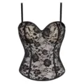 Top corsé de encaje negro para mujer, bustier floral sexy con varillas y tirantes moldeadores. - XS / Tops / Negro-Color Carne