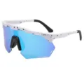 Polarized sports cycling sunglasses for men and women with big colorful reflective lenses. - White Frame Blue Mirror