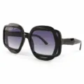 Polygoon Zonnebril Zwarte Montuur Grijs Verloop Lenzen Retro UV Bescherming - Glanzend Zwart Frame Dubbele Grijze Lens