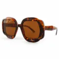 Modieuze retro polygoon zonnebril met schildpadmontuur en stijlvolle bruine glazen. - Schildpad Frame Thee Lenzen