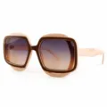 Trendy veelhoekige zonnebril met beige montuur en grijs-gele verlooplazen voor dames heren. - Beige Montuur Grijs-Geel Verlooplenzen