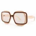 Chic multi-color block clear lens glasses for women and men, retro oversized square frame eyewear. - Beige Frame Plano Lenses