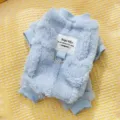 Cozy blue fleece dog four-legged winter pet clothes with warm soft fabric and cute label. - XS / Bondi Blue