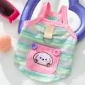Summer striped pet dog vest with cute puppy pocket and D-ring, breathable cat clothes apparel - S (Recommended Weight 3-5 lbs) / Tian Green (Leashable)