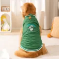 Warm winter dog vest for large dogs, thick quilted green pet coat with cute back embroidery design. - 3XL / Green Lucky Dog Padded Clothes