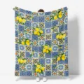 Retro Mediterranean blue tile and lemon flannel blanket, soft plush cozy throw for all seasons. - 70X100cm
