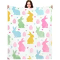 Easter flannel blanket with colorful bunny and egg print, soft plush throw blanket for spring. - Style 1 / 70X100cm