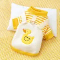 Cute striped pet dog cat sweater with cute yellow duck embroidery and harness design. Warm. - XS / Yellow Little Duck