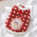 Cute winter pet fleece vest with red plaid pattern and funny clock embroidery for cats and small dogs. - Dero Red