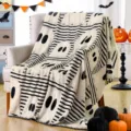 Halloween flannel blanket featuring cute ghost and black white stripes design for home decor. - 70x100cm / 1
