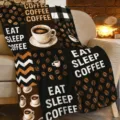 Cozy coffee themed flannel throw blanket with cute cup and bean patterns for living room decor. - 75x100cm / Coffee Theme
