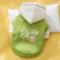 Green and white pet dog hoodie with cute puppy print, warm winter apparel for small dogs. - XS / Green Hooded (Leash Compatible)