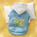 Cute blue pet hoodie with white hood and puppy graphic, warm winter dog clothes for small dogs. - XS / Blue Hooded (Leash Compatible)