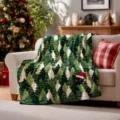 Cozy Christmas tree flannel blanket plush soft throw warm living room detail scene. - 75x100cm / Green