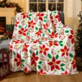 Christmas Poinsettia Flannel Throw Blanket Soft Warm Cozy Holiday Decor Blanket for Sofa Bed - 70X100cm