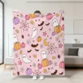 Rosa süße Halloween Geist Kürbis Fleece Decke,weiche Plüsch Sofadecke für Herbst Deko. - Stil 11 / 70x100cm