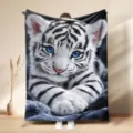 Cozy white tiger fleece blanket with blue eyes cute animal soft flannel nap throw for home decor - 6