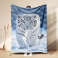 Cozy flannel blanket featuring a striking white tiger print, perfect for living room nap or home decor. - 10