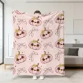 Süße rosa Halloween Fleecedecke mit niedlichem Kürbis und Totenkopf Print für Sofa. - 22 / 70x100